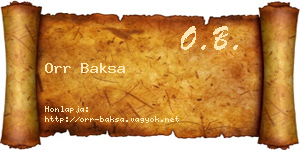Orr Baksa névjegykártya